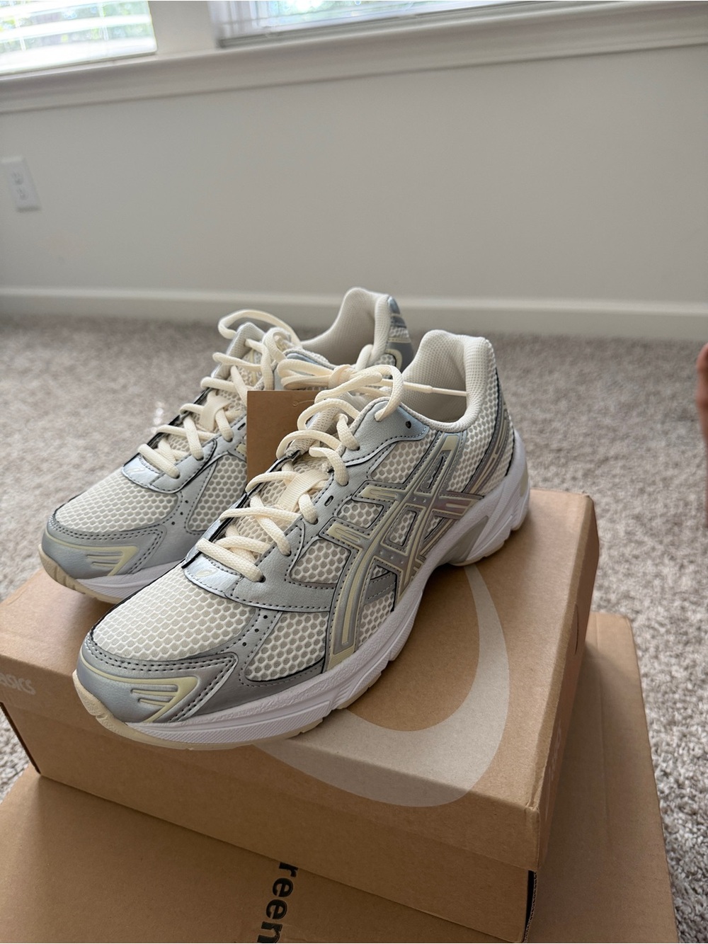 ASICS Women's Athletic Running Shoes in Cream and Light Gray